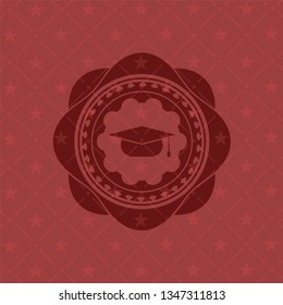 graduation cap icon inside realistic red emblem