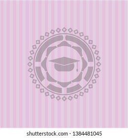 graduation cap icon inside realistic pink emblem