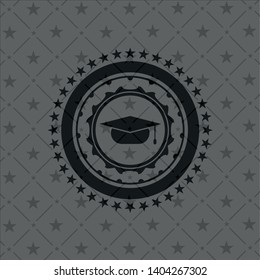 graduation cap icon inside realistic dark emblem