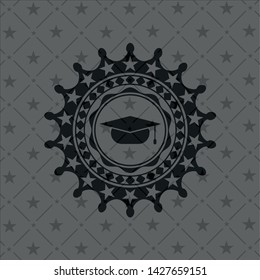 graduation cap icon inside realistic black emblem