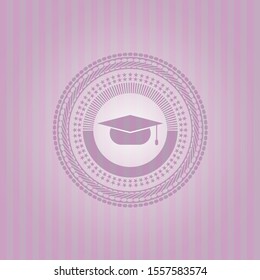 graduation cap icon inside realistic pink emblem