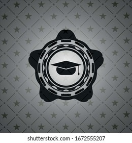 graduation cap icon inside realistic black emblem