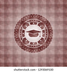 graduation cap icon inside red seamless polygonal badge.