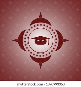 graduation cap icon inside red icon or emblem