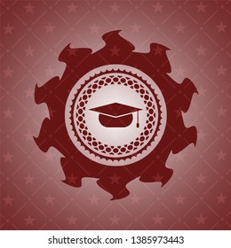 graduation cap icon inside red icon or emblem