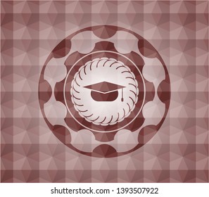 graduation cap icon inside red geometric badge. Seamless.