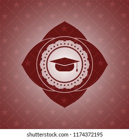 graduation cap icon inside retro style red emblem