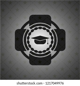graduation cap icon inside retro style black emblem