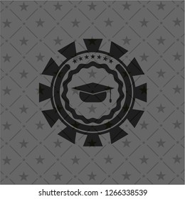 graduation cap icon inside retro style black emblem