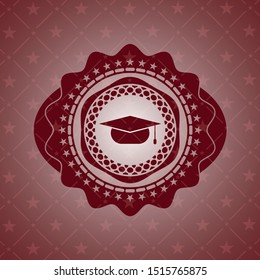 graduation cap icon inside retro style red emblem