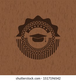 graduation cap icon inside retro style wood emblem