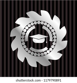 graduation cap icon inside silver shiny emblem