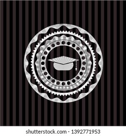 graduation cap icon inside silver shiny emblem