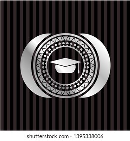 graduation cap icon inside silver shiny badge