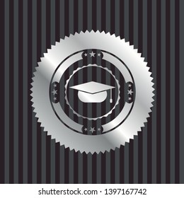 graduation cap icon inside silver shiny badge