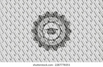 graduation cap icon inside silver color emblem or badge. Scales pattern. Vector Illustration. Detailed. 