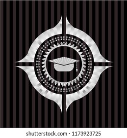 graduation cap icon inside silvery badge