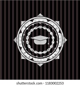 graduation cap icon inside silvery shiny badge