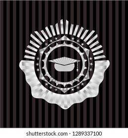 graduation cap icon inside silvery shiny badge