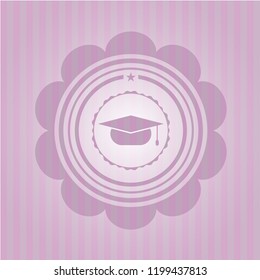 graduation cap icon inside vintage pink emblem
