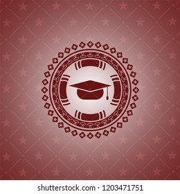 graduation cap icon inside vintage red emblem