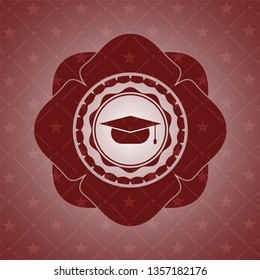graduation cap icon inside vintage red emblem