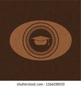 graduation cap icon inside wood signboards