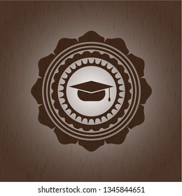 graduation cap icon inside wood emblem. Vintage.