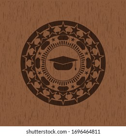 graduation cap icon inside wood signboards