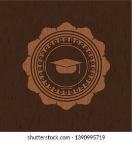 graduation cap icon inside wooden signboards