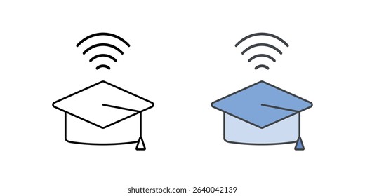 Graduation cap icon with intelligent signal lines, symbolizing smart learning technologies enhancing student success and educational outcomes.