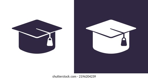 Graduation cap icon. Isolated black and white vector silhouette.