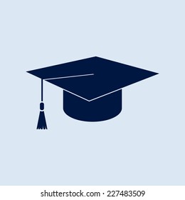 Graduation cap icon. Isolated on light-blue background. Vector illustration, eps 8.