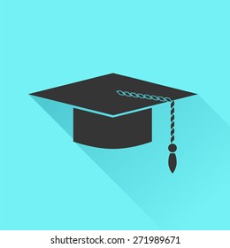 Graduation Cap Icon Isolated on Azure Background.