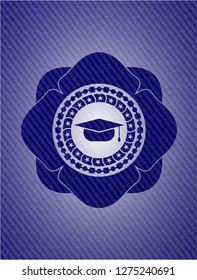 graduation cap icon with jean texture