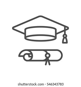 Graduation Cap Icon. Line Art