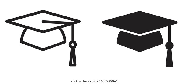 Graduation cap icon. line and glyph version, student hat outline and filled vector sign. Academic cap linear and full pictogram. Education symbol, logo illustration. Different style icons set.