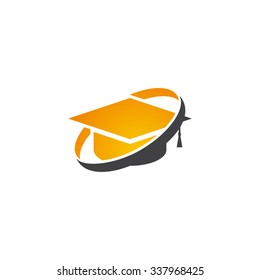 graduation cap icon logo with circle swoosh