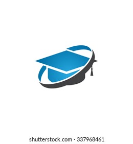 graduation cap icon logo with circle swoosh