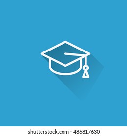 Graduation cap icon with long shadow . Vector illustration