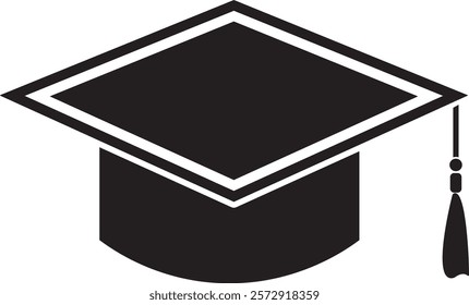 Graduation cap icon in a minimalist black-and-white design. Perfect for academic projects, education themes, and celebratory graduation visuals.