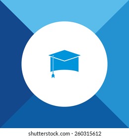 Graduation Cap Icon On Blue Background. Eps-10.