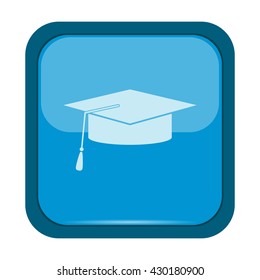 Graduation cap icon on a blue button