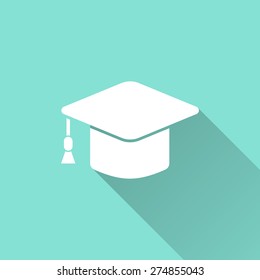 Graduation cap icon on a green background. Vector illustration, flat design.