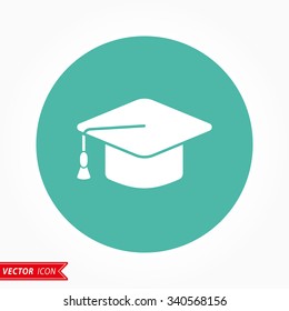 Graduation cap   icon  on green background. Vector illustration.