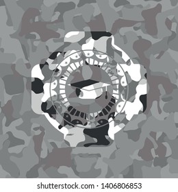 graduation cap icon on grey camo texture
