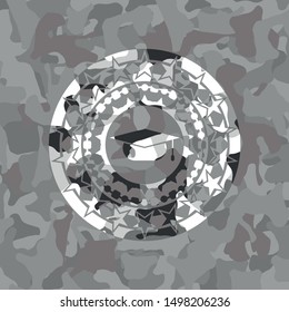 graduation cap icon on grey camo pattern