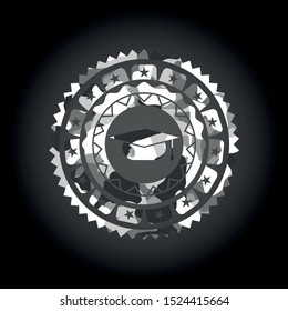 graduation cap icon on grey camo pattern