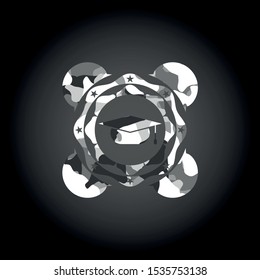 graduation cap icon on grey camo pattern