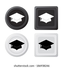 Graduation cap icon on the grey buttons - vector set